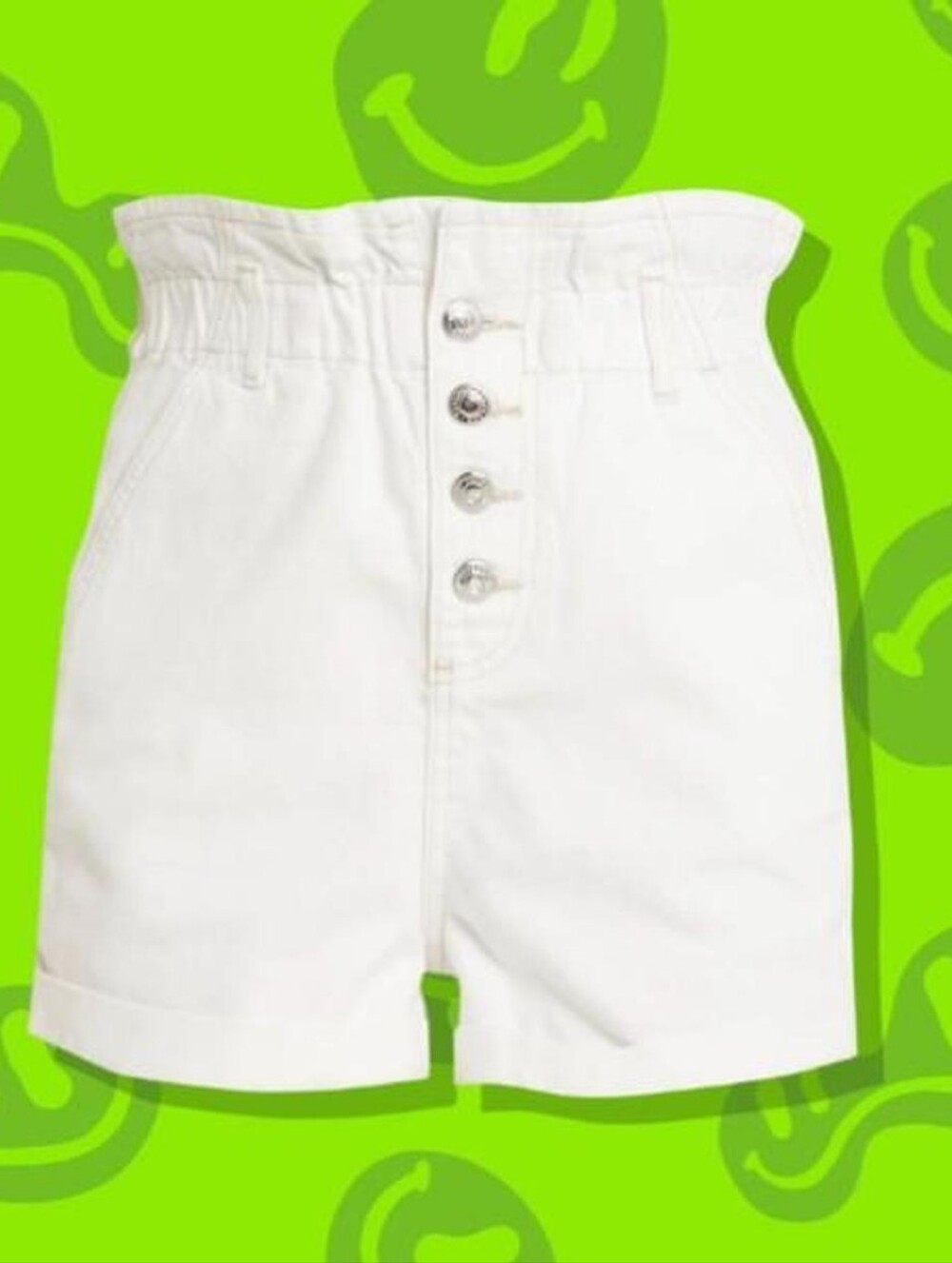 Topshop High Rise Paper Bag Denim Shorts - white - festival wear - Size